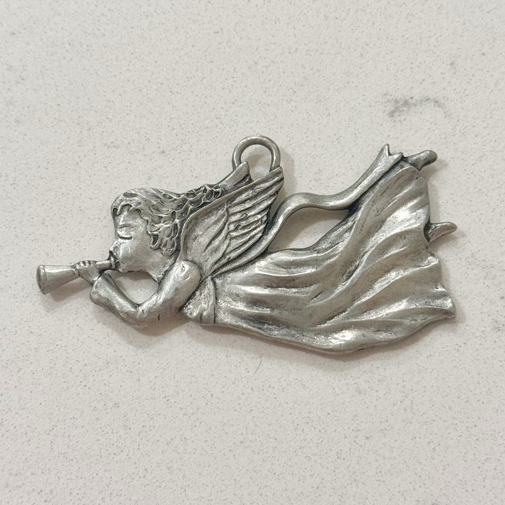 Vintage 1994 Seagull Pewter Angel with Trumpet Christmas Ornament Silver Canada‎